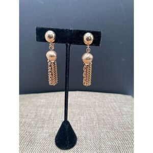 Vintage Gold Tone Tassel Drop Clip On Earrings Retro 80’s
